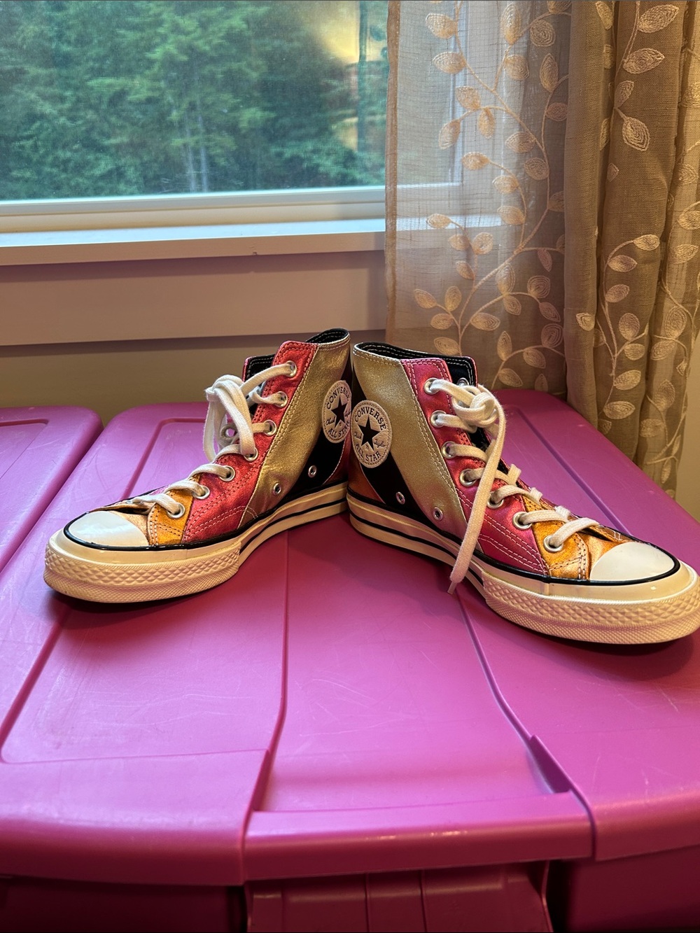 Converse High-Top Metallic Patchwork Sneakers in Pink, Gold, Black